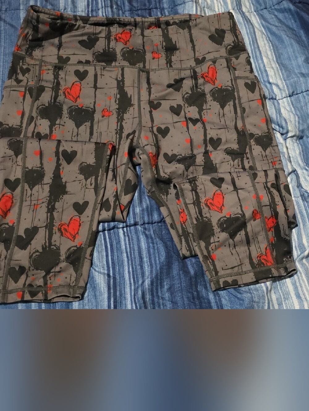 Constantly Varied Gear Gray Capris with Black Print and Red Heart Accents